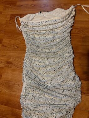 Rhinestone/pearl Strapless Mini Dress in white